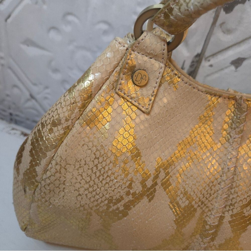 Vintage Donald J. Pliner Bag Animal Print Gold/Pink Metallic Snakeskin Bag - Picture 6 of 16